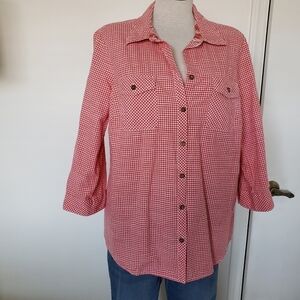 Croft & Barrow Button Down Pointed Collar Plaid Red Women's Shirt Size XL